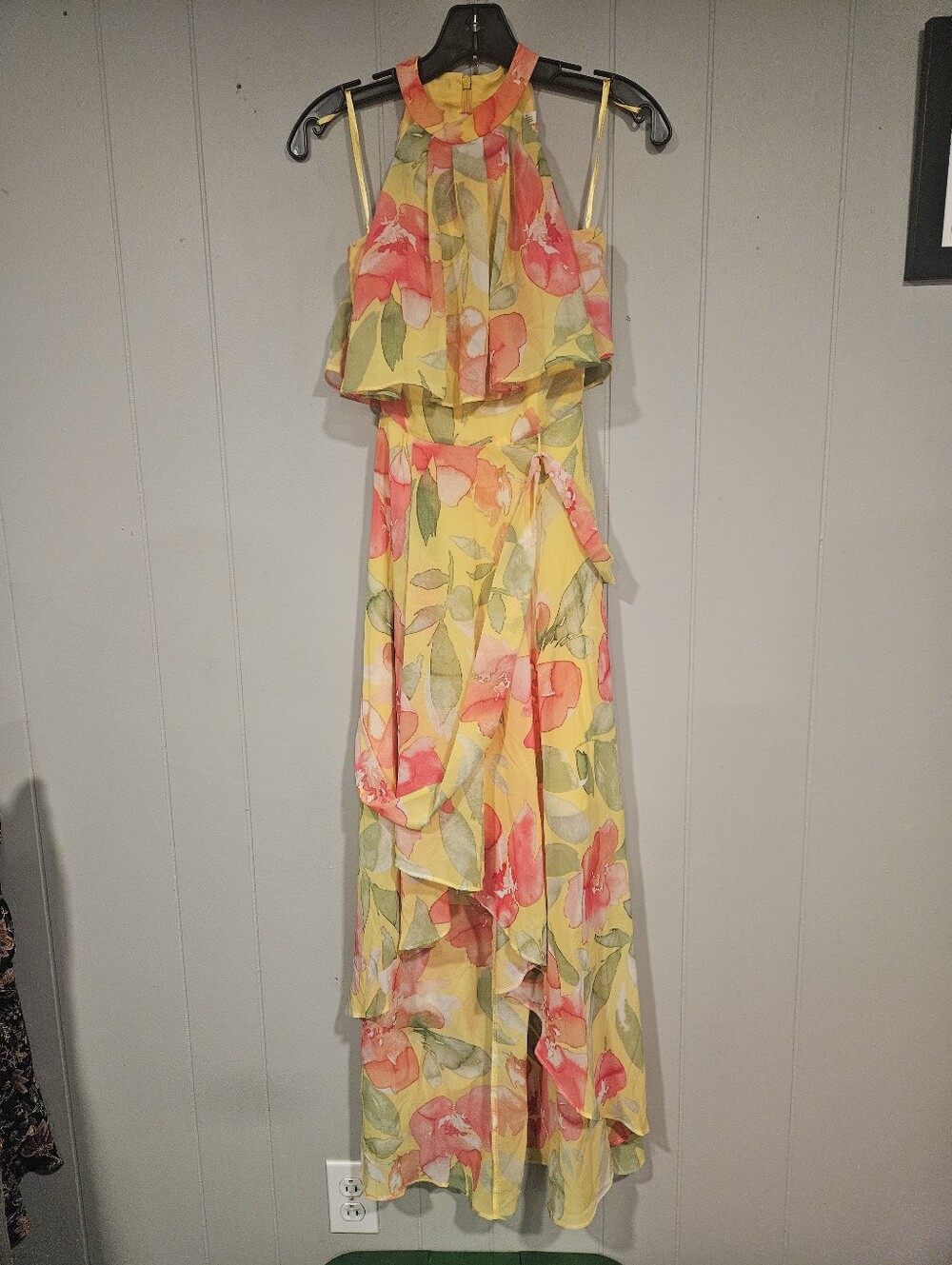Eliza J Floral Halter Neck High-Low Sleeveless Dress Size 0 Yellow and Pink NWT